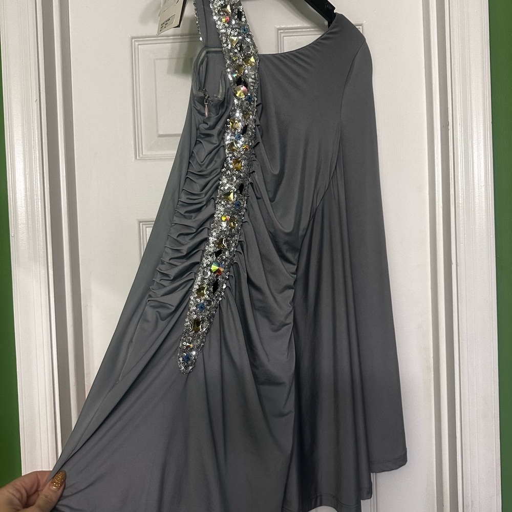 SPY One-Shoulder Dress in Gray with Sequin Detail-NWT - Picture 8 of 9
